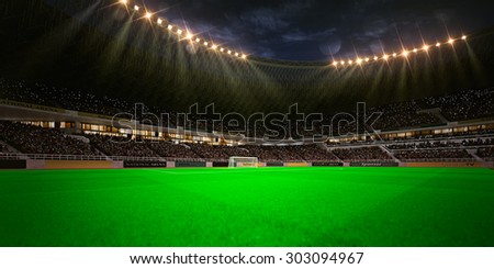 Night stadium arena soccer field gate inside yellow toning