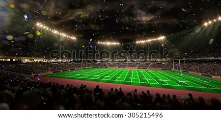 Night stadium arena Football field championship win! Confetti and tinsel.