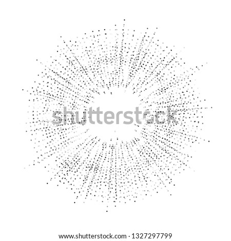 Digital burst pattern with multiple dots. Explosion consist of black particles isolated on white background. Futuristic big data illustration. Abstract dotted concept for galaxy or universe design.