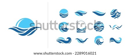 Wave logo vector set. Water icon templates. Abstract sea, ocean surges in circle. Nature blue liquid concept design.