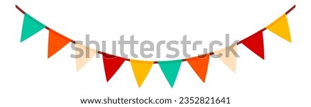 Festive flag garland vector illustration. Retro bunting in simple flat style, isolated on white background. Carnival, birthday, circus border decoration.