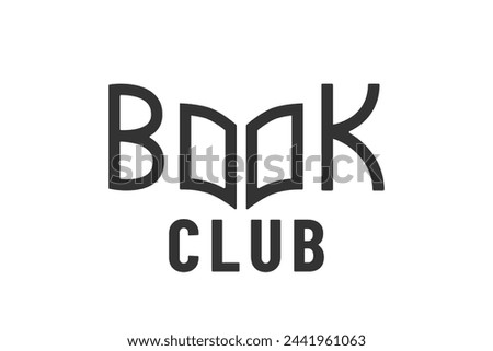 Book club logo vector design illustration. Abstract business brand concept with stylish open book look like letter o, text sign. Isolated on white background.