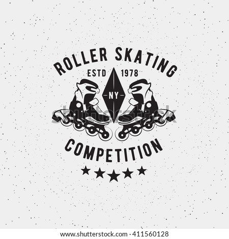Roller skating badge, seal, elements, symbols logo design. Vector illustration of roller competition, championship. Grunge insignia template for web or print.