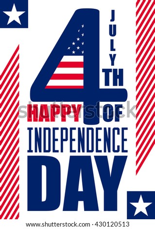 4th of july background. Fourth of July felicitation typography vertical postcard. USA Happy Independence day greeting card. Vector illustration with flag, line, star for congratulation America