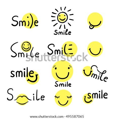 Smile vector illustration. Inspirational quote about happy. Modern calligraphy phrase with hand-drawn smile and beam sun. Lettering in boho hippie style for print and posters. Typography poster design