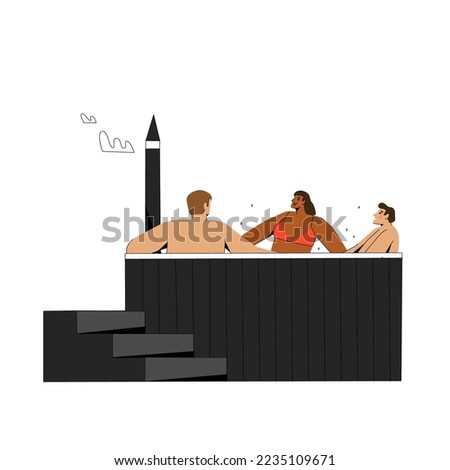 People communicate in a round Hot Tubs.