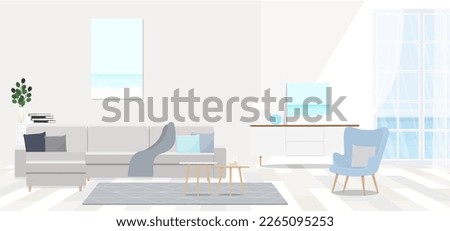 Grey corner sofa in fashionable living room interior.