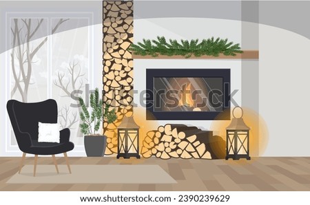 Similar – Image, Stock Photo Logs burning in a bbq fire