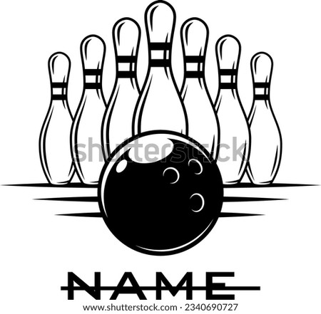 Set of vector vintage monochrome style bowling logo, icons and symbol. Bowling ball and bowling pins illustration.