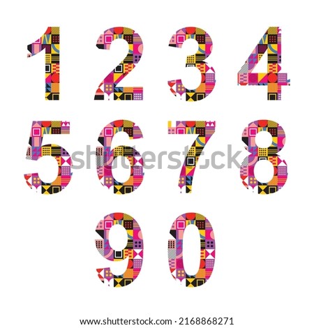 Multicolored Numbering From Geometric Shapes isolated on White Background. Neo Geo