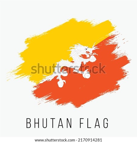 Bhutan Vector Flag. Bhutan Flag for Independence Day. Grunge Bhutan Flag. Bhutan Flag with Grunge Texture. Vector Template.