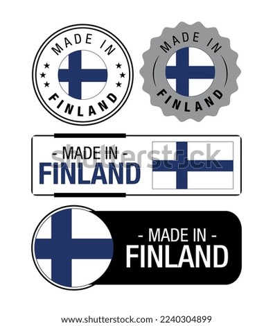 Set of Made in Finland labels, logo, Finland Flag, Finland Product Emblem. Vector illustration