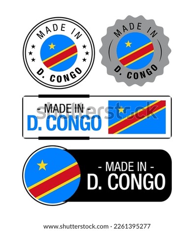 Set of Made in Democratic Republic of Congo labels, logo, Democratic Republic of Congo Flag, Democratic Republic of Congo Product Emblem