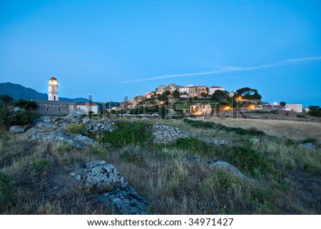 nightscape ofthe village of Sant Antonino in Corsica Photo stock © 