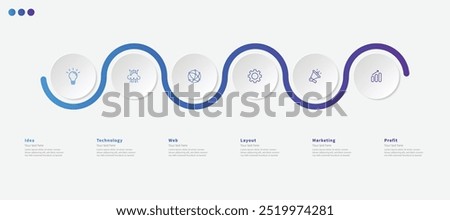 Modern minimalist elegant clean circular 6 steps editable diagram chart infographic design template vector