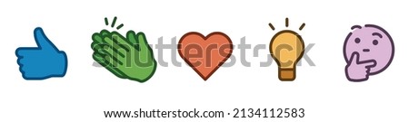 icons logo set reactions emoji template connection modern vector Like love Celebrate, Support thinking lamp idea inspiration Insightful and Curious blue green red orange purple colour