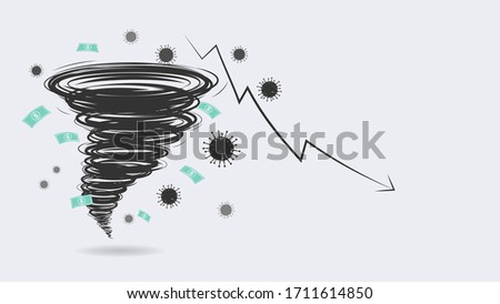 World economic crisis by corona virus illustration, a perfect storm of COVID-19 disease makes everything in downturn 