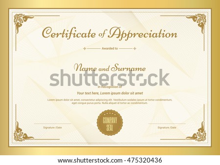Certificate of appreciation template with vintage gold border