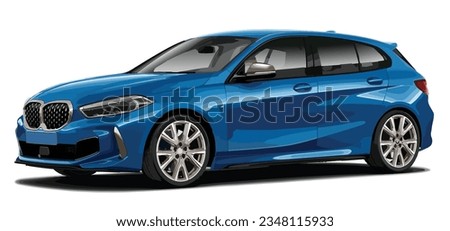 modern blue 3d rendering art car city matic m 1 back new design mini icon sign vector logo symbol shiny body hybrid electric template side view