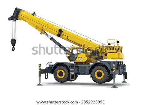 heavy hydraulic car cargo work industry crane art design vector template power big truck yellow 