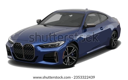 blue sedan coupe modern art new big grill front engine design vector template LED light racing velg m isolated element