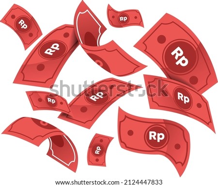 Rupiah paper. money indonesia fly Financial vector background. Money raining, flying red banknotes on a white background. . Indonesian banking currency is Rupiah. Illustration of falling prize money. 