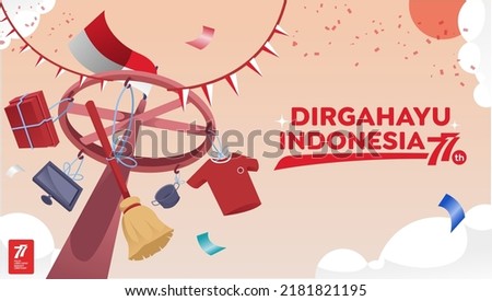 Indonesia independence day 17 august with traditional games concept illustration. 77 tahun kemerdekaan indonesia translates to 77 years Indonesia independence day