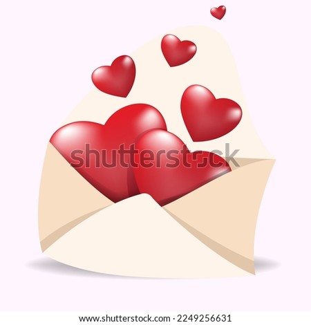 open mail envelope icon, letter letter with red heart. Realistic element for romantic design. Isolated object on pink background