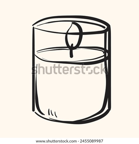 Burning aroma candle in a glass with illustration style doodle and line art