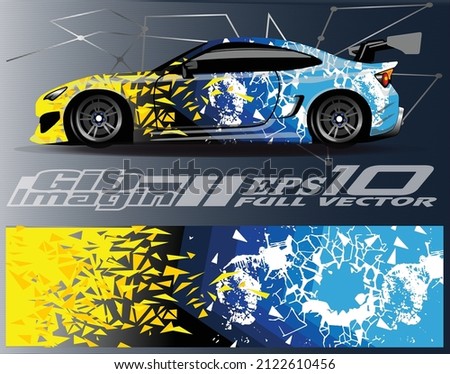 Car wrap design vector. Graphic abstract stripe racing background kit designs for wrap vehicle, race car, nascar car, rally, adventure and livery