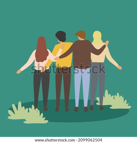 Vector illustration background about group of men and woman from multi ethnic standing together to show their friendship bonding. Unity in diversity concept. graphic design vector illustration