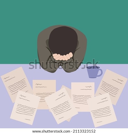 Creative Vector illustration drawing of Shocked stressed a man reading document letter from the bank about loan debt financial problem, frustrated worried about bills notification.