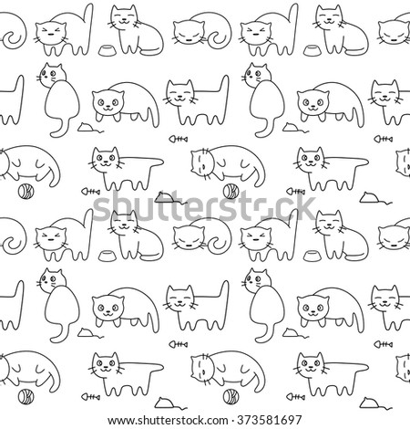 Vector Seamless Pattern With Cartoon Cats. - 373581697 : Shutterstock