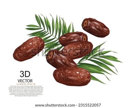 vector illustration date fruits with palm leaves isolated on the white background.tasty date fruits concept.