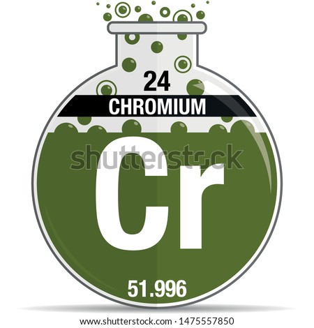 Chromium symbol on chemical round flask. Element number 24 of the Periodic Table of the Elements - Chemistry. Vector image