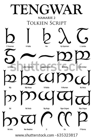 TENGWAR NAMARIE Alphabet 2 - Tolkien Script on white background - Vector Image