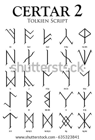 CERTAR Alphabet 2 - Tolkien Script on white background - Vector Image