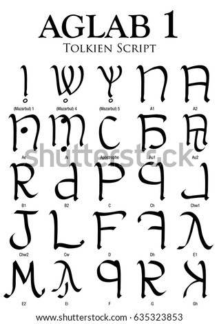 AGLAB Alphabet 1 - Tolkien Script on white background - Vector Image