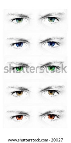 Isolated set of eyes. Five different shades of eye color. Meant to be used as five isolated images.