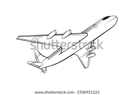 airplane outline. Vector illustration. airplane sketch. airplane outline drawing. Airplane path line drawing. airline linear style. flight outline. aircraft, Plane. isolated on white background.
