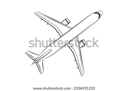 airplane outline. Vector illustration. airplane sketch. airplane outline drawing. Airplane path line drawing. airline linear style. flight outline. aircraft, Plane. isolated on white background.