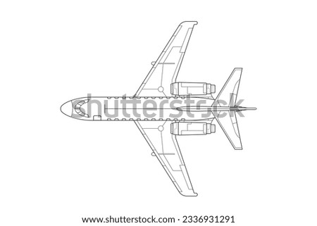 airplane outline. Vector illustration. airplane sketch. airplane outline drawing. Airplane path line drawing. airline linear style. flight outline. aircraft, Plane. isolated on white background.