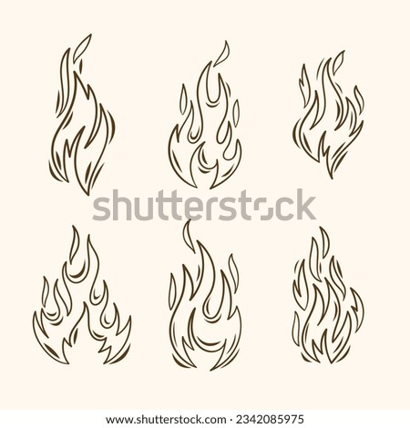 Fire and flames outline icon set. Contour bonfire, linear flaming. Hand drawn fire flames sketch. different fire flames thin line style. vector illustration. isolated on white background. Fire sign.
