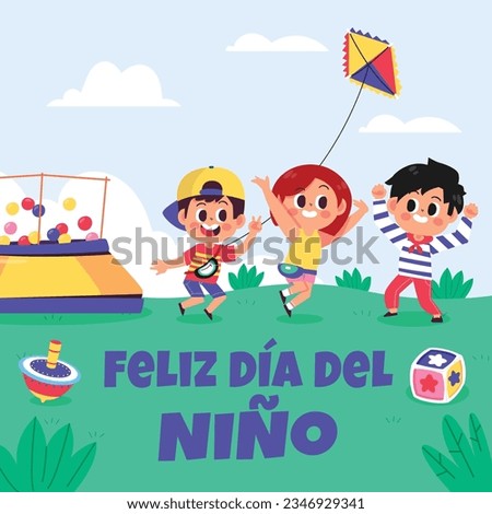 Children's Day background. Childrens day Spanish. Children's Day celebration. Poster, Banner, Flyer, Greeting Card. Cartoon Vector illustration. Social media post. Día del niño (written in Spanish).