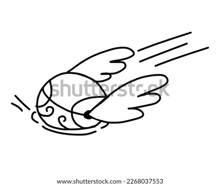 Snitch Magic Ball with wings falling. Vector illustration in outline doodle style isolated on white background.