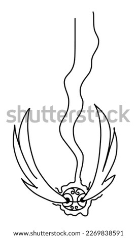 Snitch Magic Ball with wings fly down. Vector illustration in outline doodle style isolated on white background.