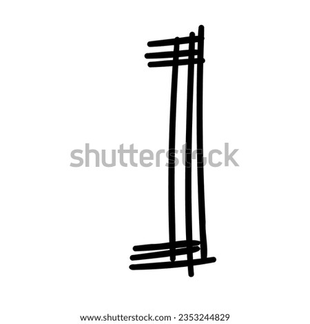 Symbol close right bracket scribble font in doodle scribble brush hand drawn style isolated on white background. For lettering, presentation, education, logo, signboard, branding, abc, alphabet.