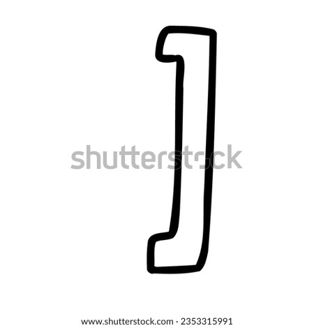Symbol close right bracket cartoon outline in outline childlike style isolated on white background. For typography, font, lettering, logo, alphabet, signboard, education, branding, presentation.