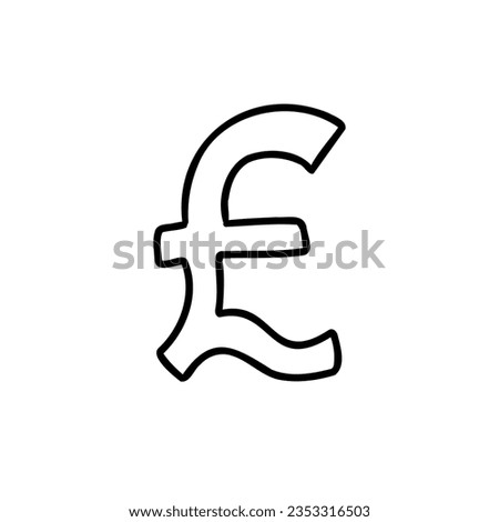 Symbol pound sterling GBP currency cartoon outline in outline childlike style isolated on white background. For typography, font, lettering, logo, alphabet, signboard, education, branding, presentatio