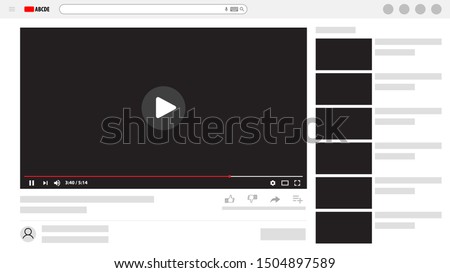Youtube video player mockup, template. Vector illustration. EPS10